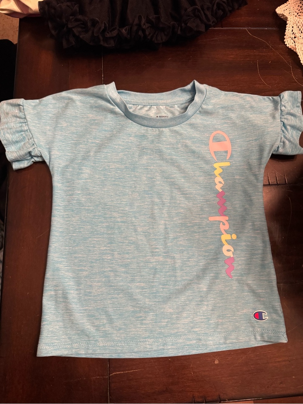 Champion Girls 3T Blue Short Sleeve Crew Neck Logo Graphic Stretch Jersey Tee